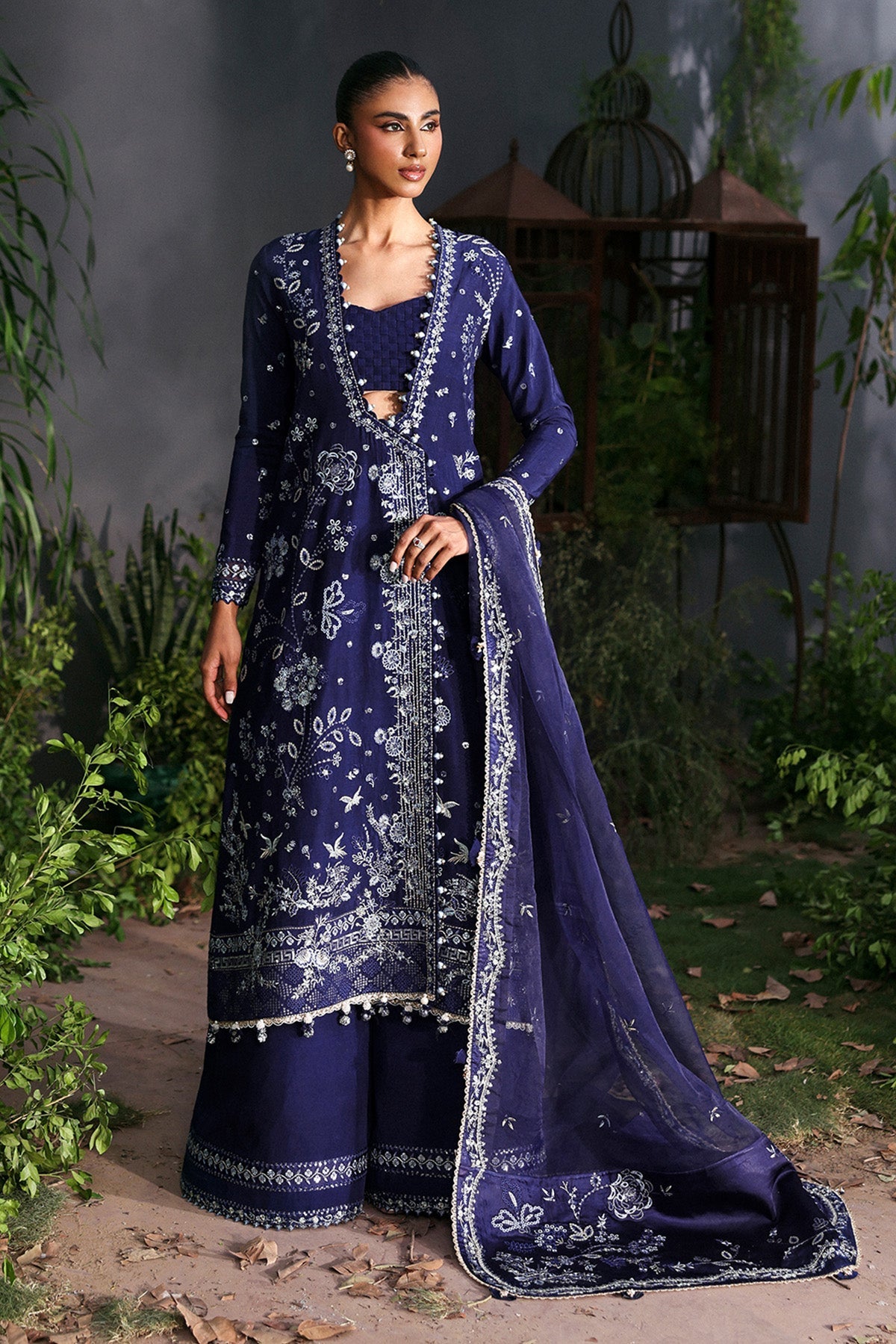 Women Wearing Maison Blue Shirt With Sharara  For Festive Events - Pakistani Designer Wear For Women In Uk | Kifat