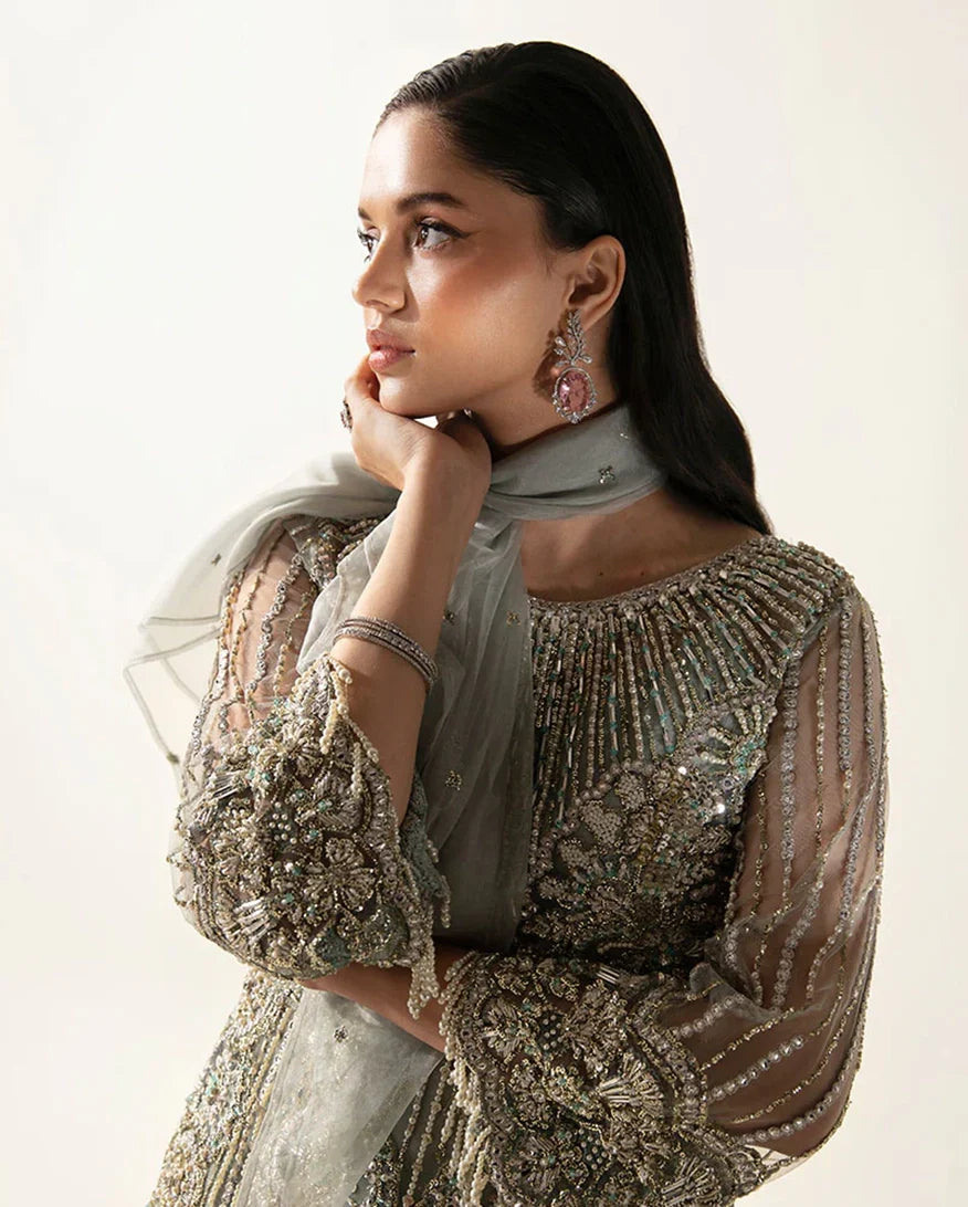 Women Wearing Meline Mint Green Long Shirt for Festive Events - Pakistani Designer Wear for Women in UK | Kifat