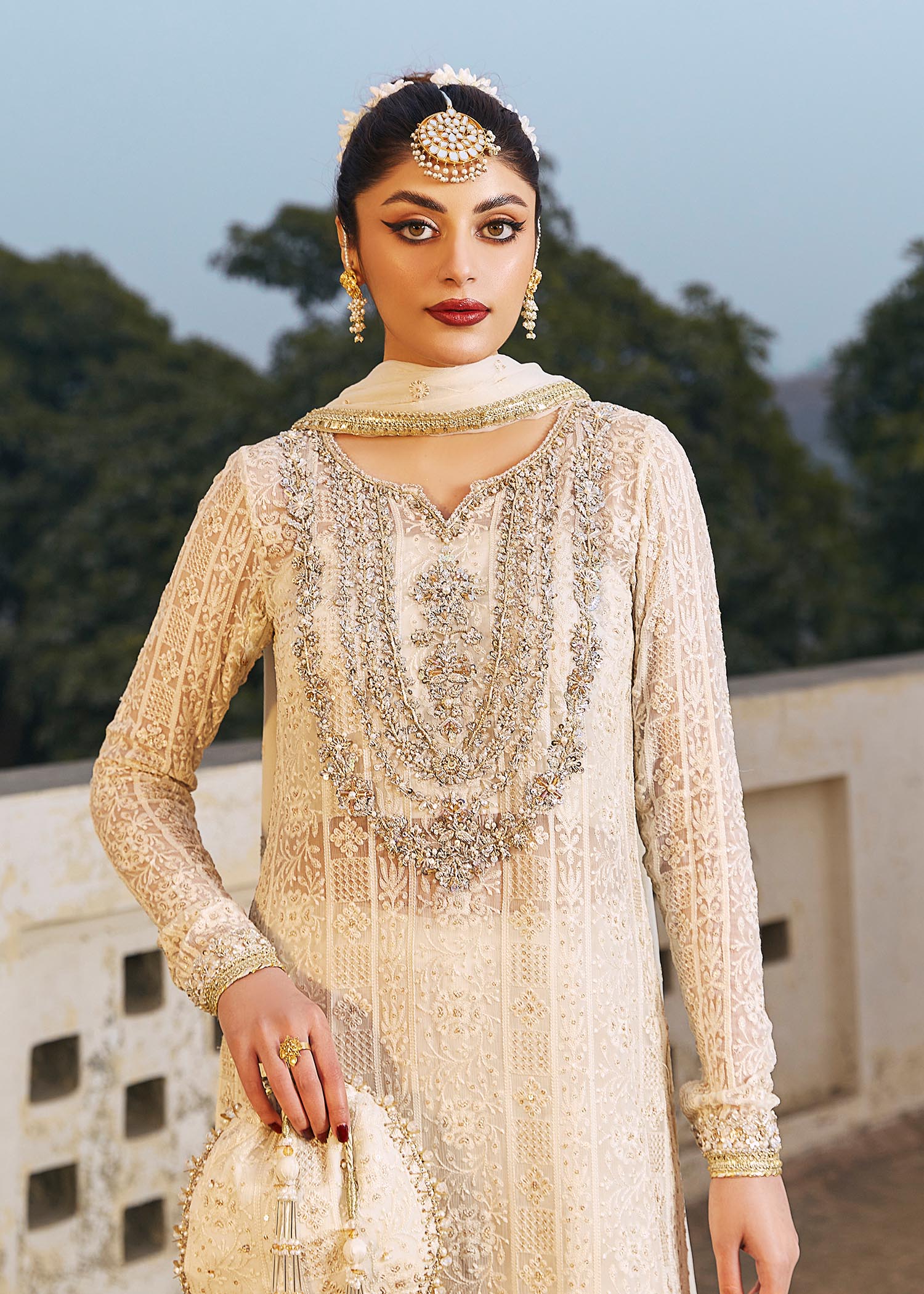Kanwal Malik White Long Shirt with trouser for Luxury Wedding wear - Pakistani Designer Wear for Women in UK | Kifat