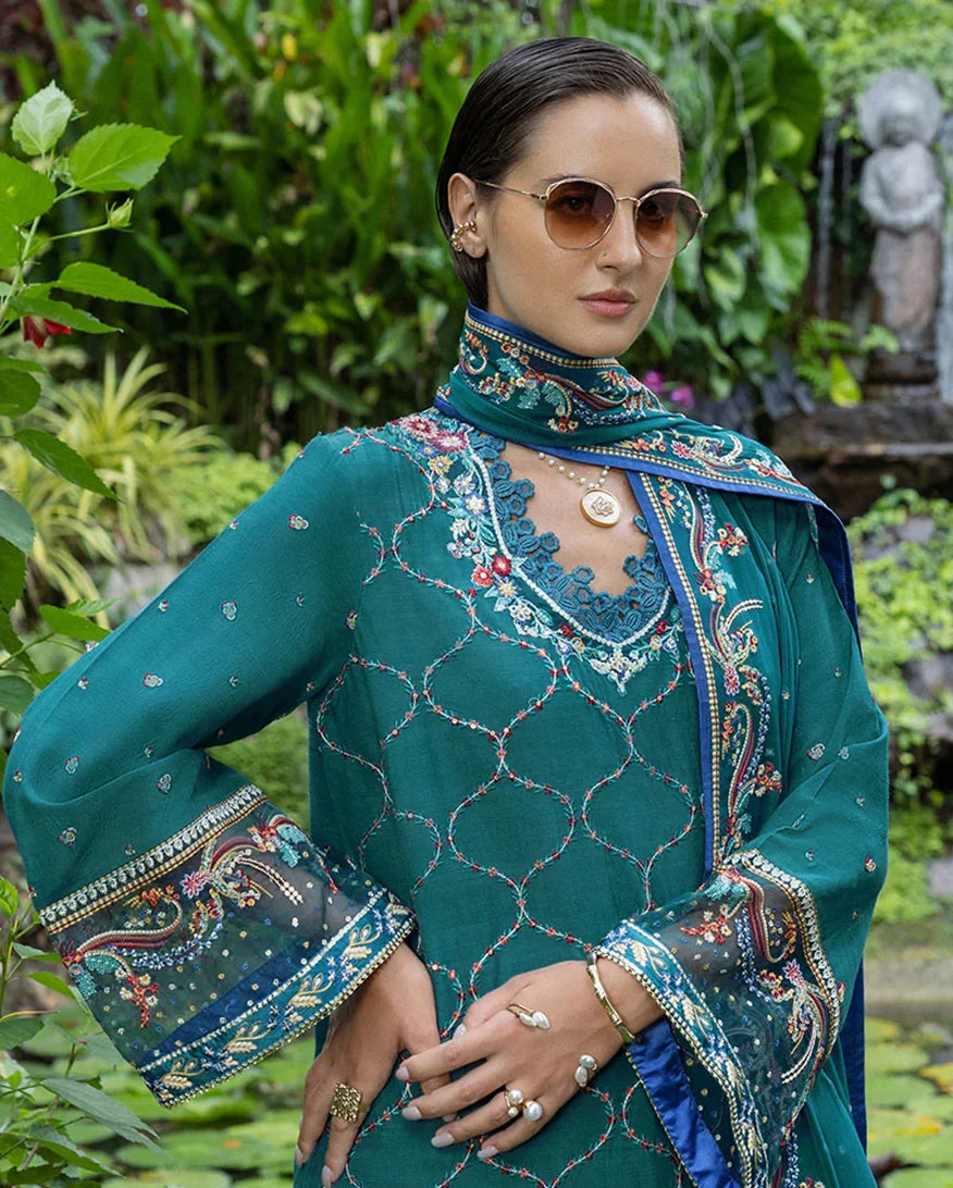 Women Wearing Valene Teal Blue Long Shirt for Festive Events - Pakistani Designer Wear for Women in UK | Kifat