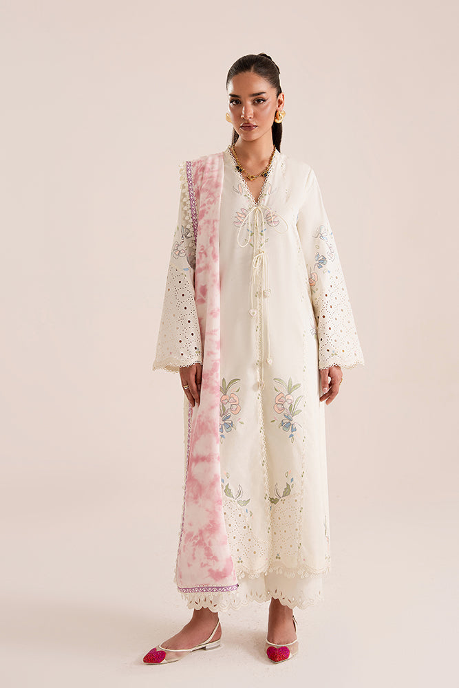 Model Wearing Suffuse by Sana Yasir ZEYRA Off-white front-open shirt with culottes for Casual Dress- Pakistani Designer wear for Women in UK | Kifat