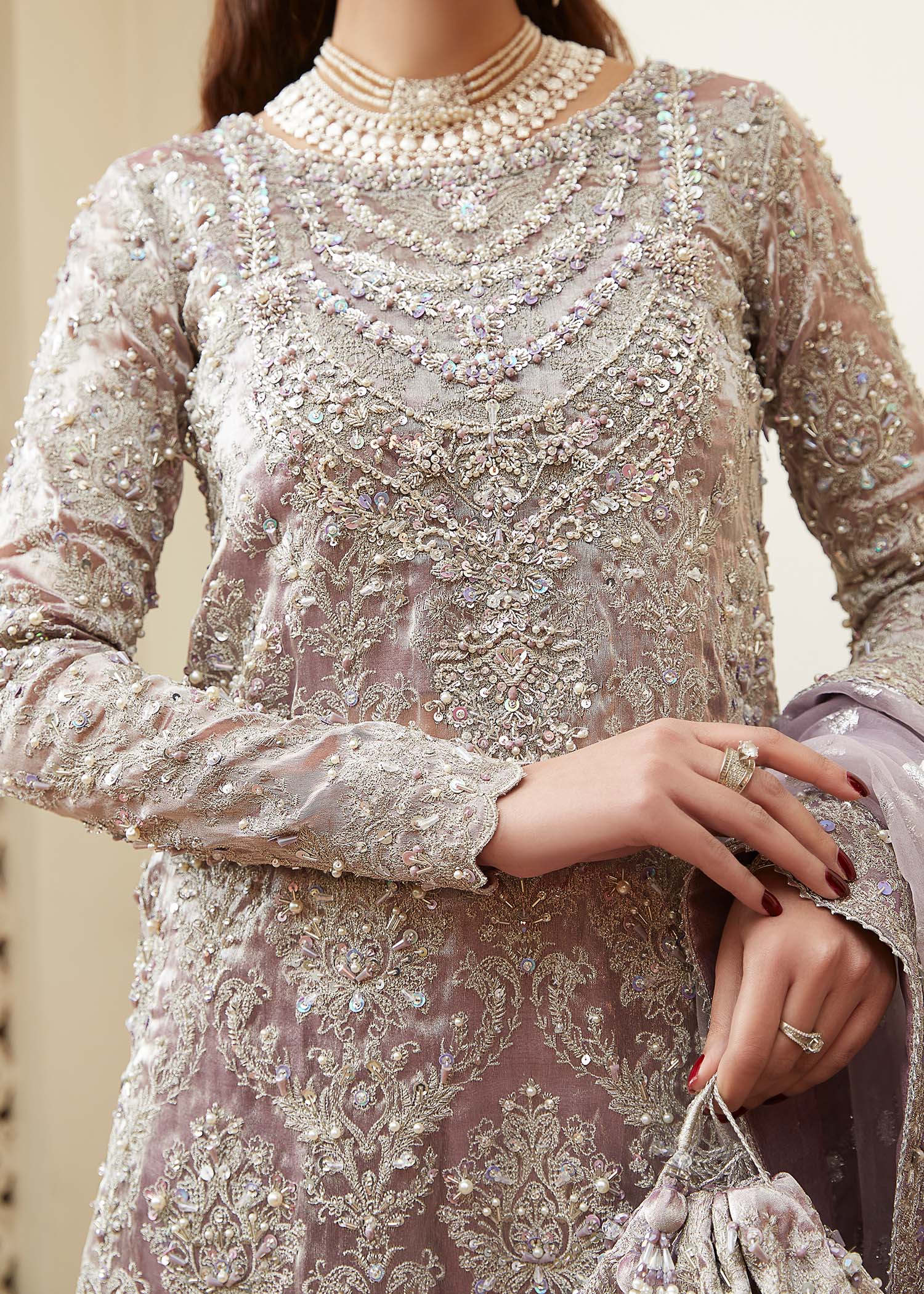 Kanwal Malik Lilac Silver Shirt with culottes pants for Luxury Wedding wear - Pakistani Designer Wear for Women in UK | Kifat