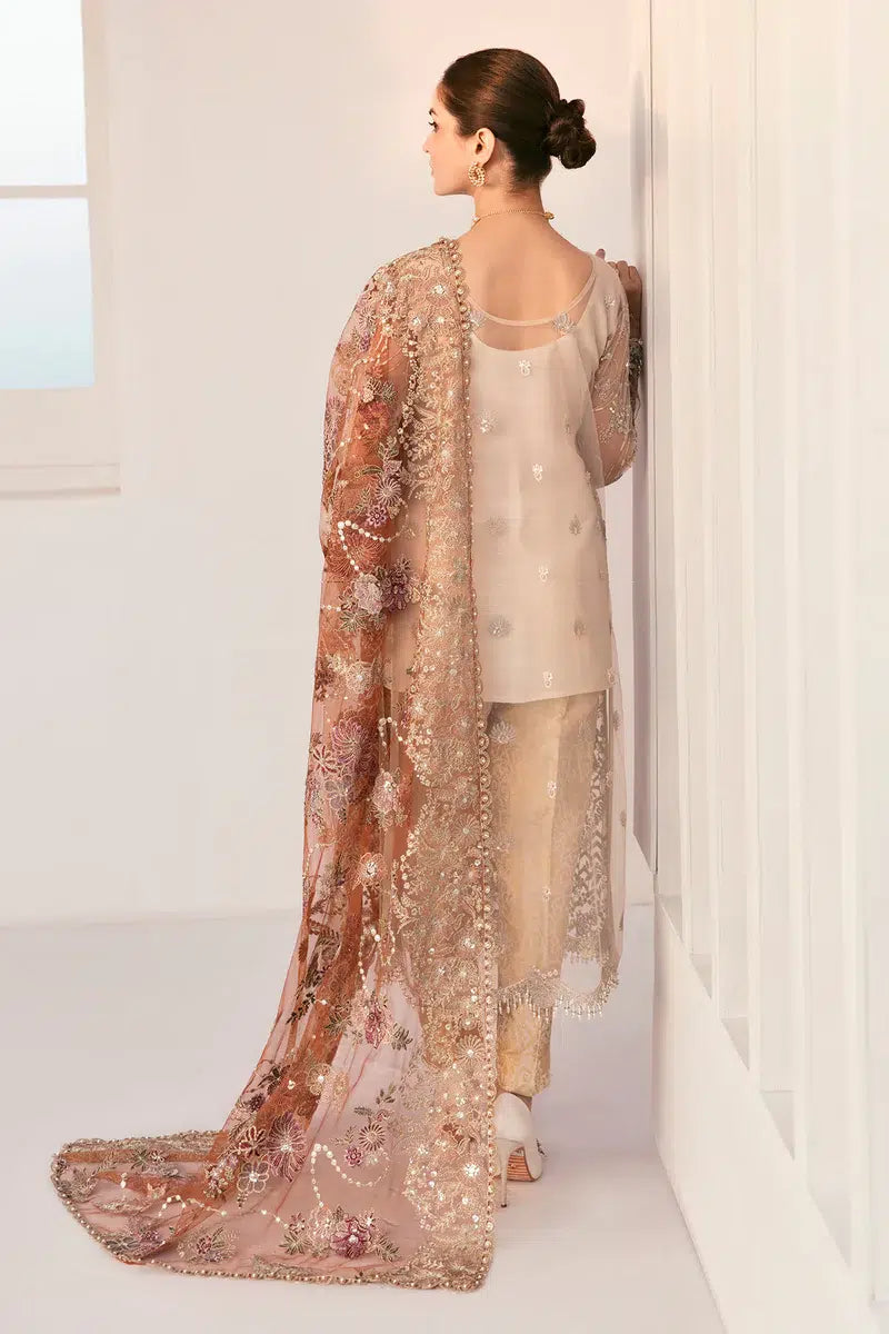 Baroque CH11-03 Ivory Long Shirt,Slit Maxi for Formal Events - Pakistani Designer Wear for Women in UK | Kifat