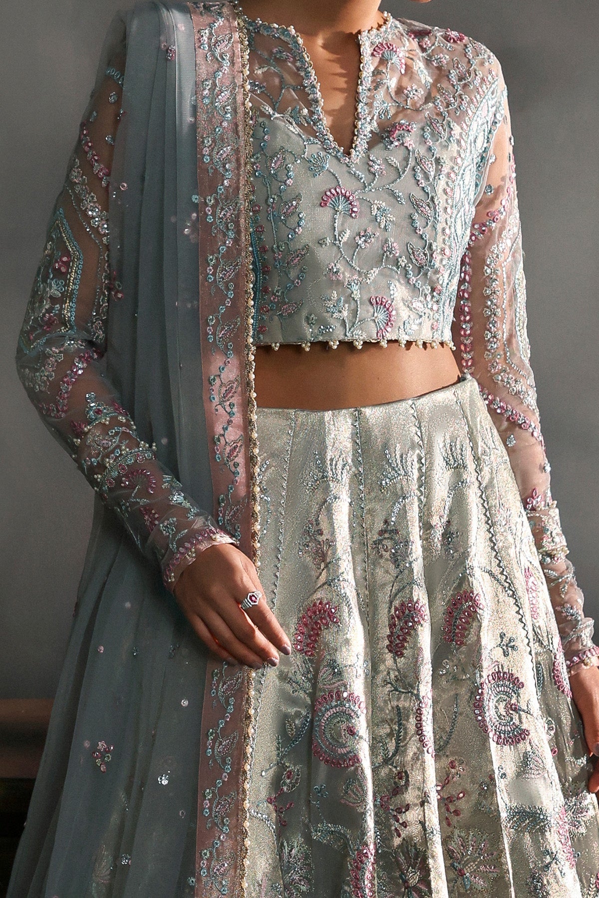 Women Wearing Elanora Aqua Lehnga Choli  For Festive Events - Pakistani Designer Wear For Women In Uk | Kifat