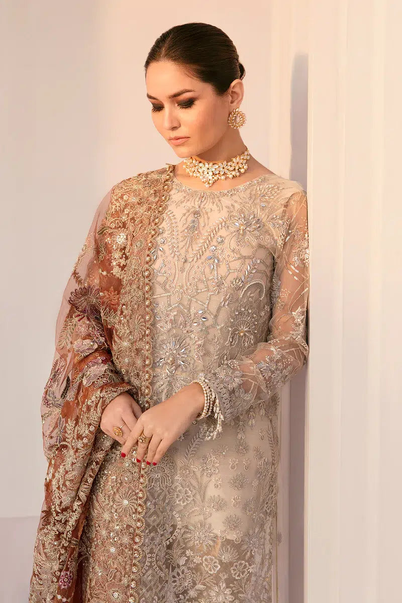 Baroque CH11-03 Ivory Long Shirt,Slit Maxi for Formal Events - Pakistani Designer Wear for Women in UK | Kifat