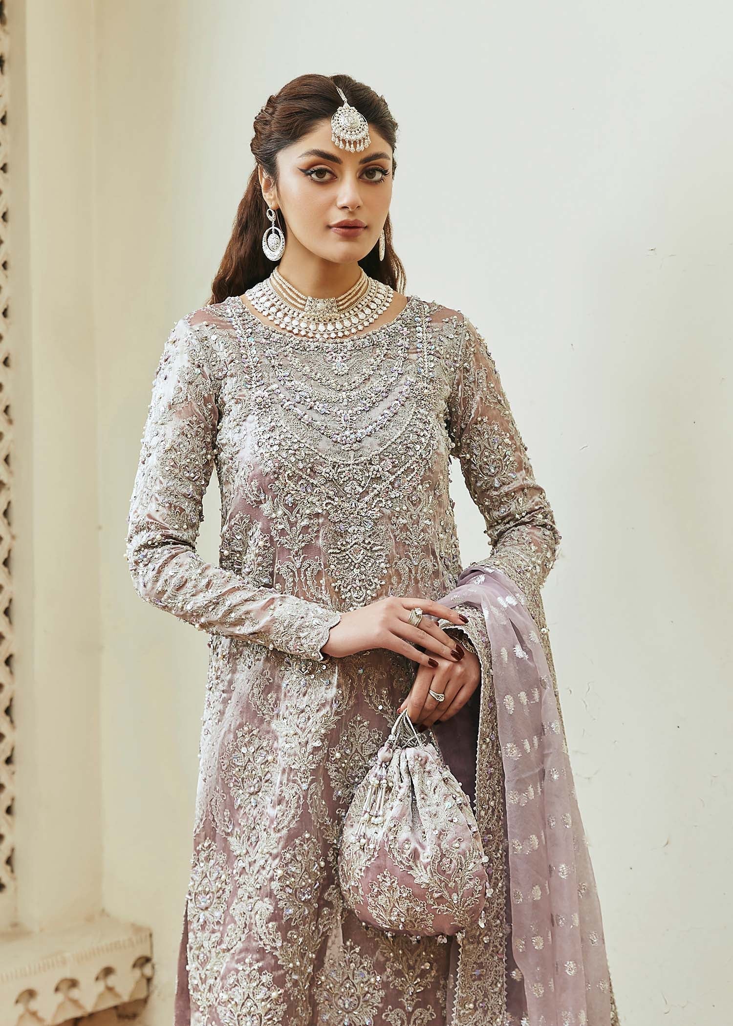 Kanwal Malik Lilac Silver Shirt with culottes pants for Luxury Wedding wear - Pakistani Designer Wear for Women in UK | Kifat