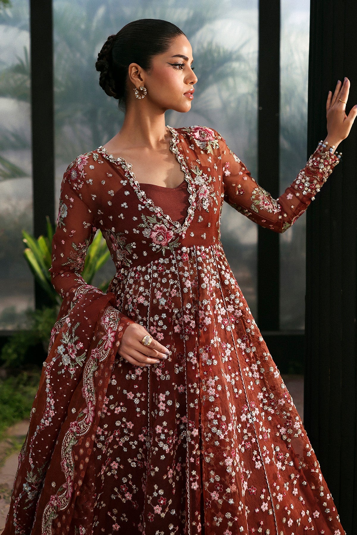 Women Wearing Shale Rust Peshwas  For Festive Events - Pakistani Designer Wear For Women In Uk | Kifat