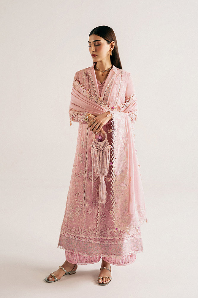 Women Wearing MAHAE Tea Pink Long Shirt with Culottes for Festive Events - Pakistani Designer Wear for Women in UK | Kifat