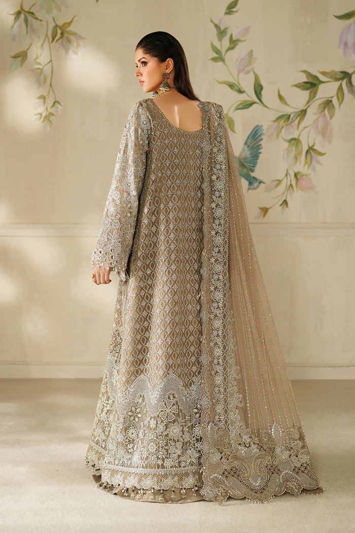 Baroque CH14-08 Coffee A-Line Shirt with Sharara Pants,Sleek Shirt with Trouser for Formal Events - Pakistani Designer Wear for Women in UK | Kifat