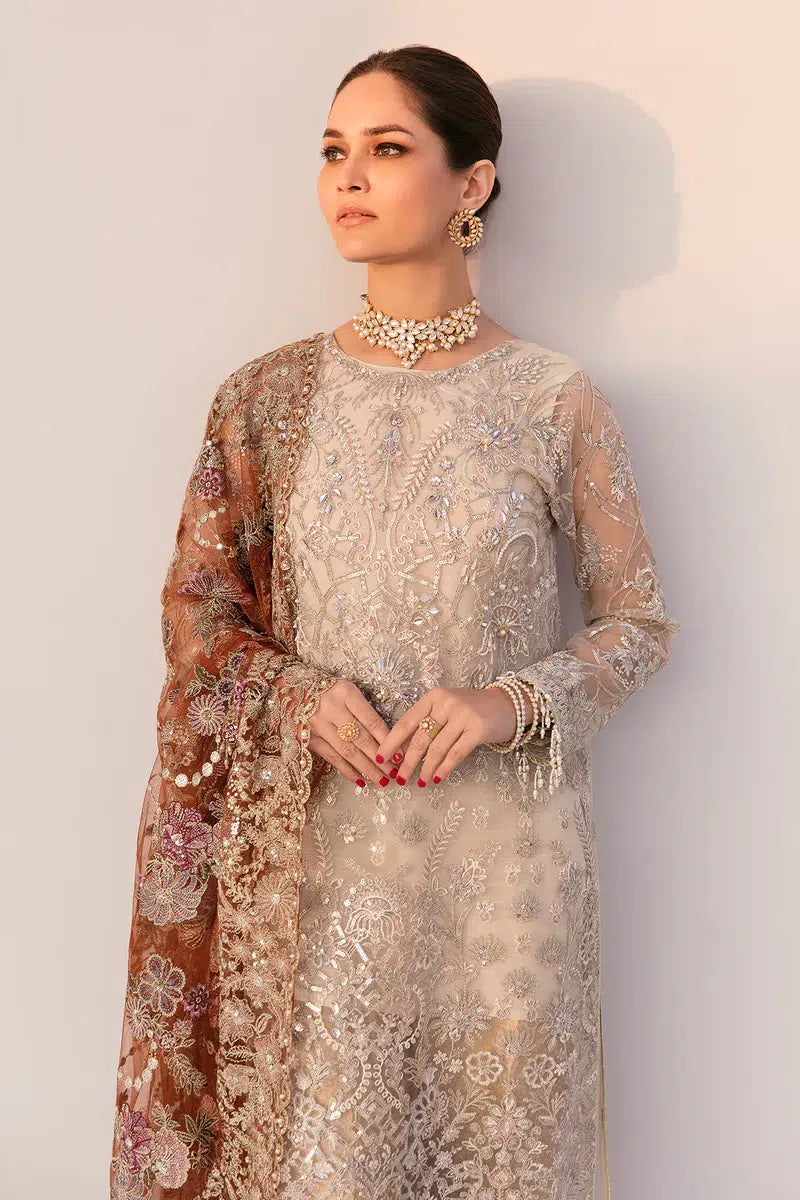 Baroque CH11-03 Ivory Long Shirt,Slit Maxi for Formal Events - Pakistani Designer Wear for Women in UK | Kifat