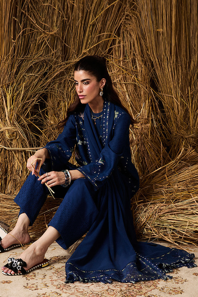 Model Wearing Suffuse by Sana Yasir LAZEH Royal Blue Short Shirt with culottes for Casual Dress- Pakistani Designer wear for Women in UK | Kifat