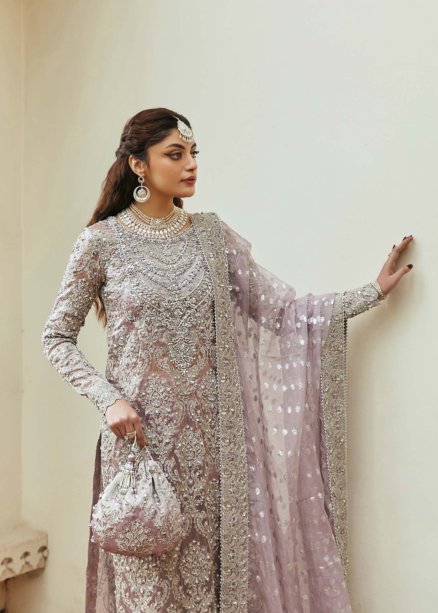 Kanwal Malik Lilac Silver Shirt with culottes pants for Luxury Wedding wear - Pakistani Designer Wear for Women in UK | Kifat