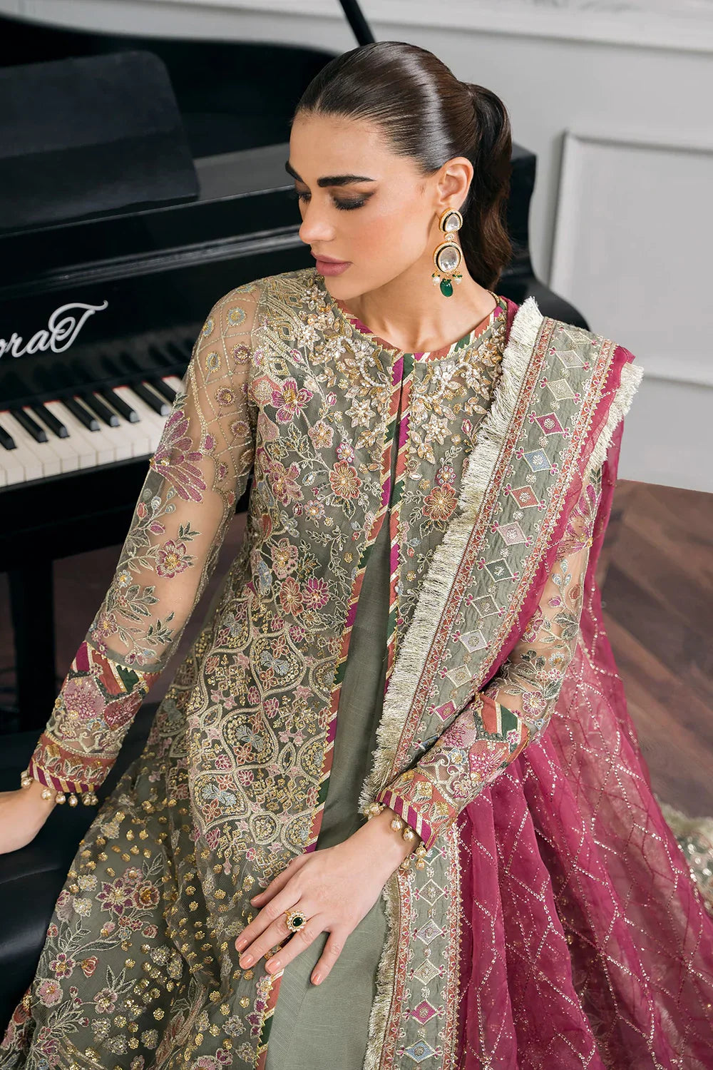 Baroque CH12-02 Sage Green Frock,Gown for Wedding Wear - Pakistani Designer Wear for Women in UK | Kifat