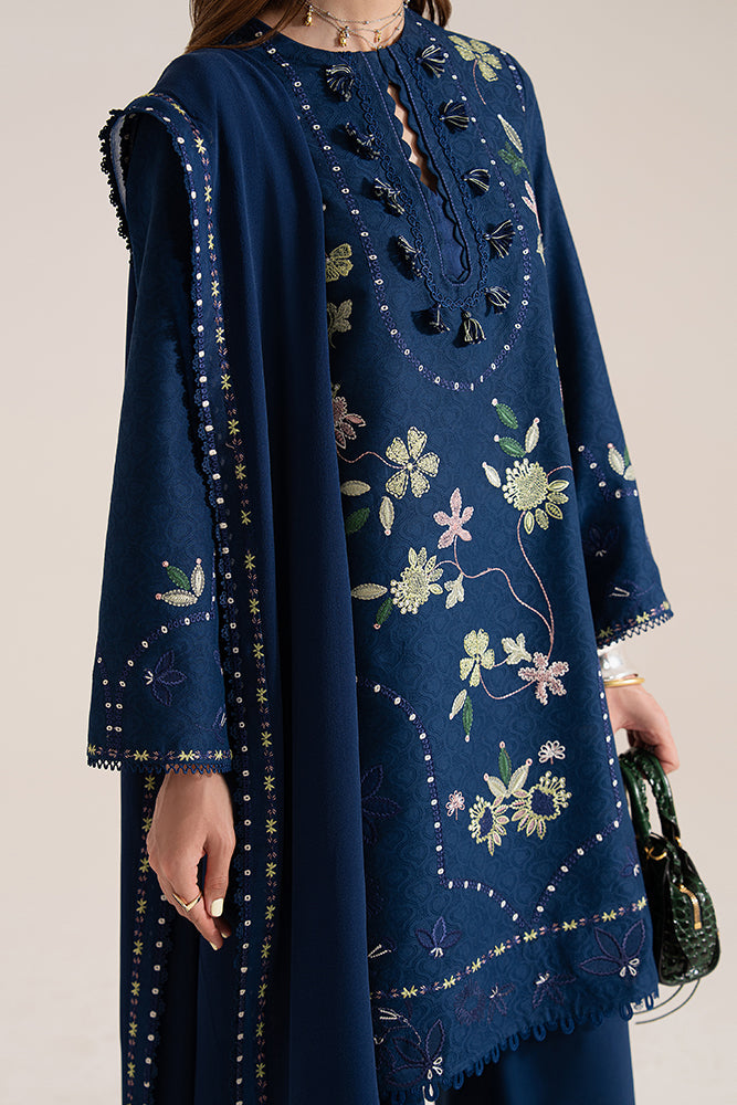 Model Wearing Suffuse by Sana Yasir LAZEH Royal Blue Short Shirt with culottes for Casual Dress- Pakistani Designer wear for Women in UK | Kifat