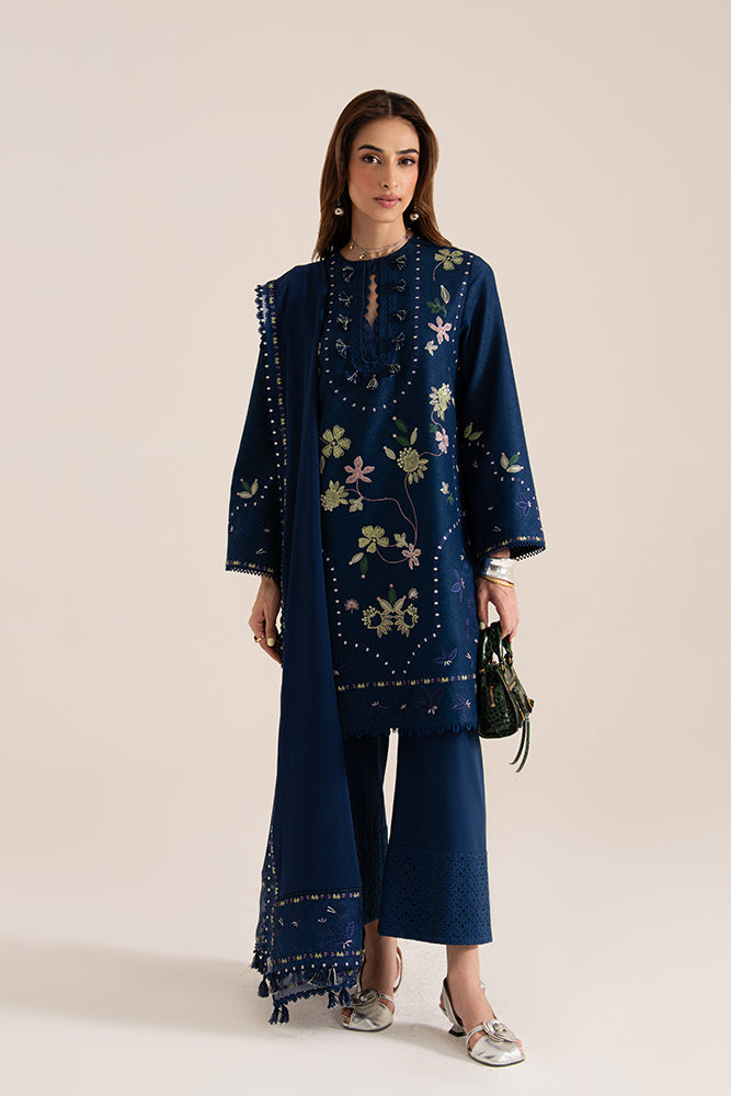 Model Wearing Suffuse by Sana Yasir LAZEH Royal Blue Short Shirt with culottes for Casual Dress- Pakistani Designer wear for Women in UK | Kifat