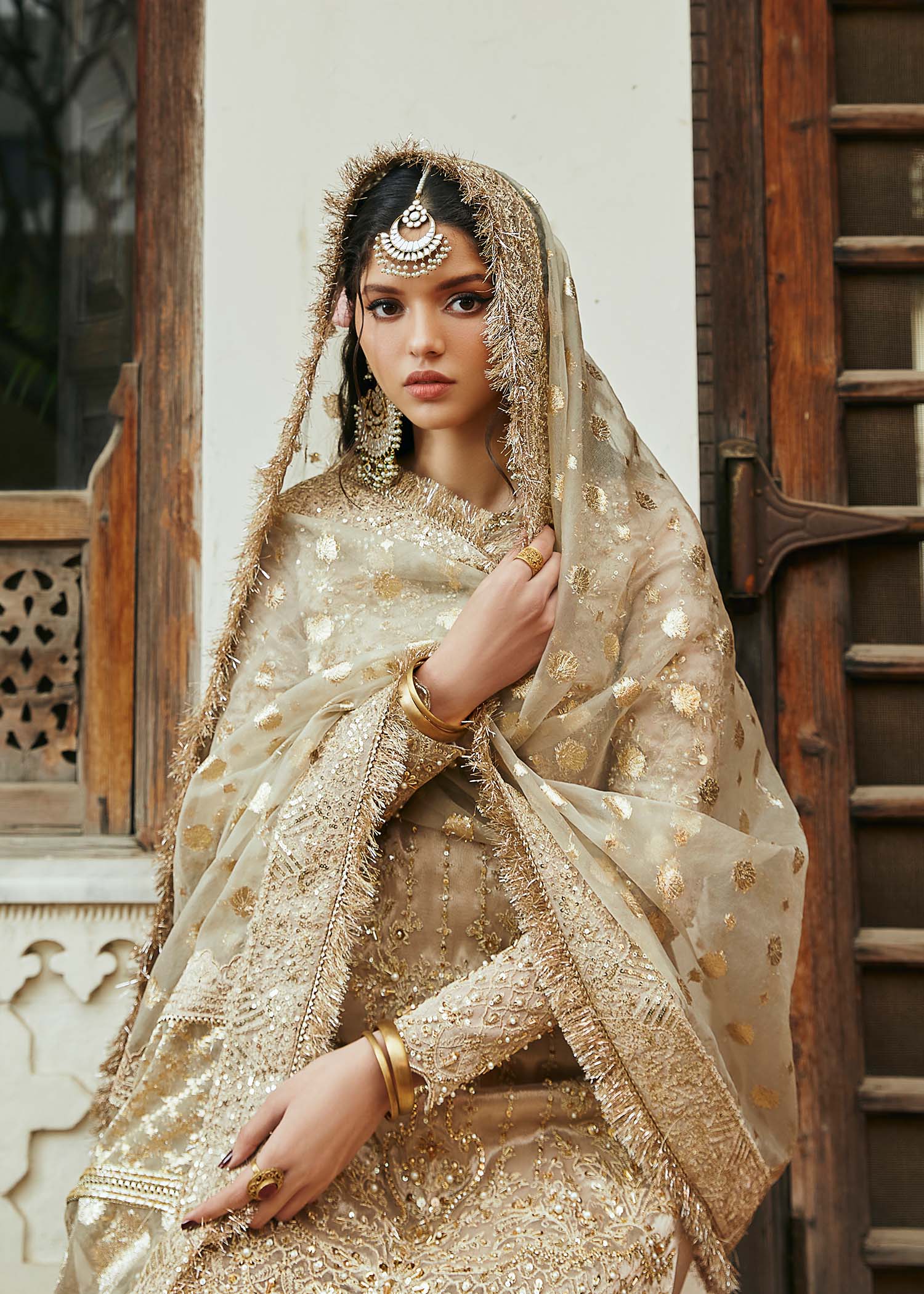 Kanwal Malik Gold Shirt with Gharara for Luxury Wedding wear - Pakistani Designer Wear for Women in UK | Kifat