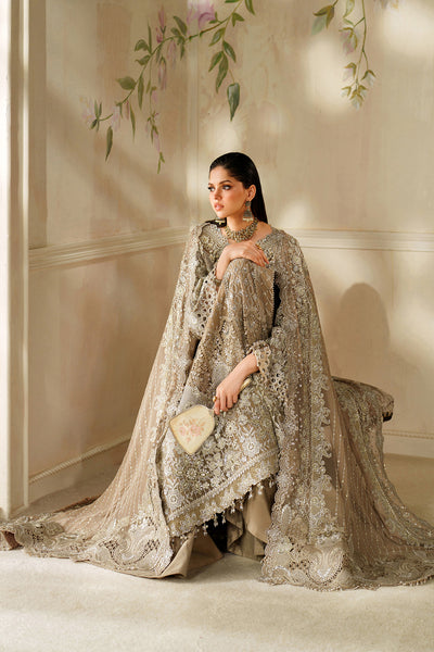 Baroque CH14-08 Coffee A-Line Shirt with Sharara Pants,Sleek Shirt with Trouser for Formal Events - Pakistani Designer Wear for Women in UK | Kifat