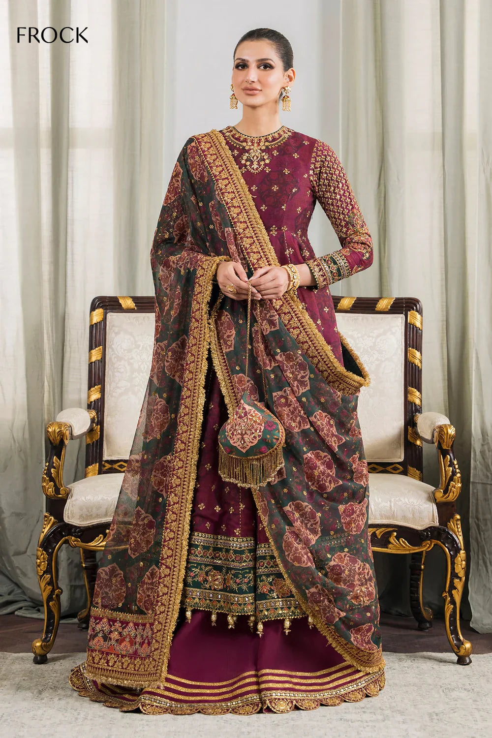 Baroque CH12-03 Maroon Frock,Lehnga Choli for Bridal Wear - Pakistani Designer Wear for Women in UK | Kifat