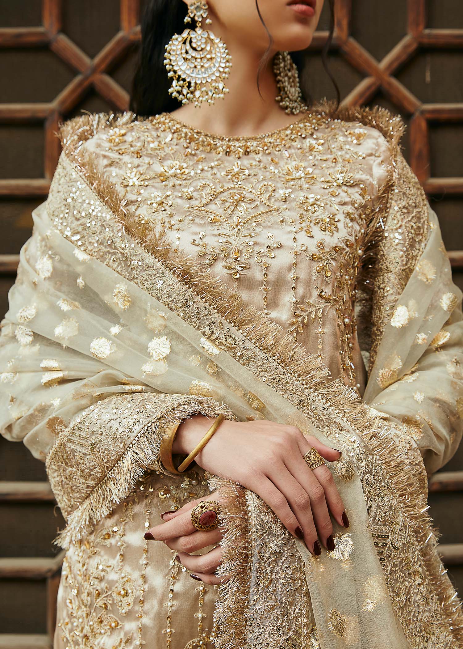 Kanwal Malik Gold Shirt with Gharara for Luxury Wedding wear - Pakistani Designer Wear for Women in UK | Kifat