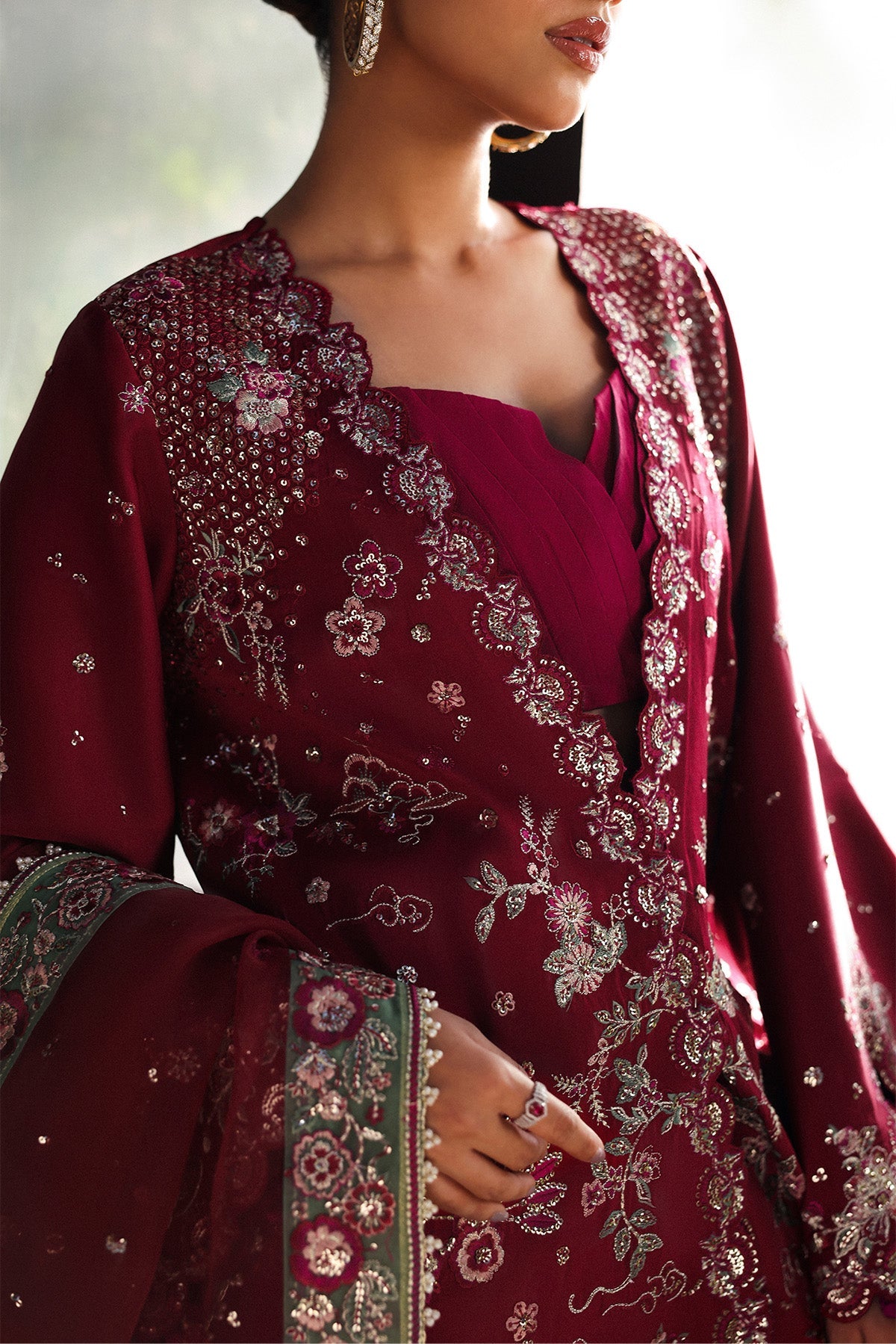 Women Wearing Yalira Cherry Shirt With Sharara  For Festive Events - Pakistani Designer Wear For Women In Uk | Kifat