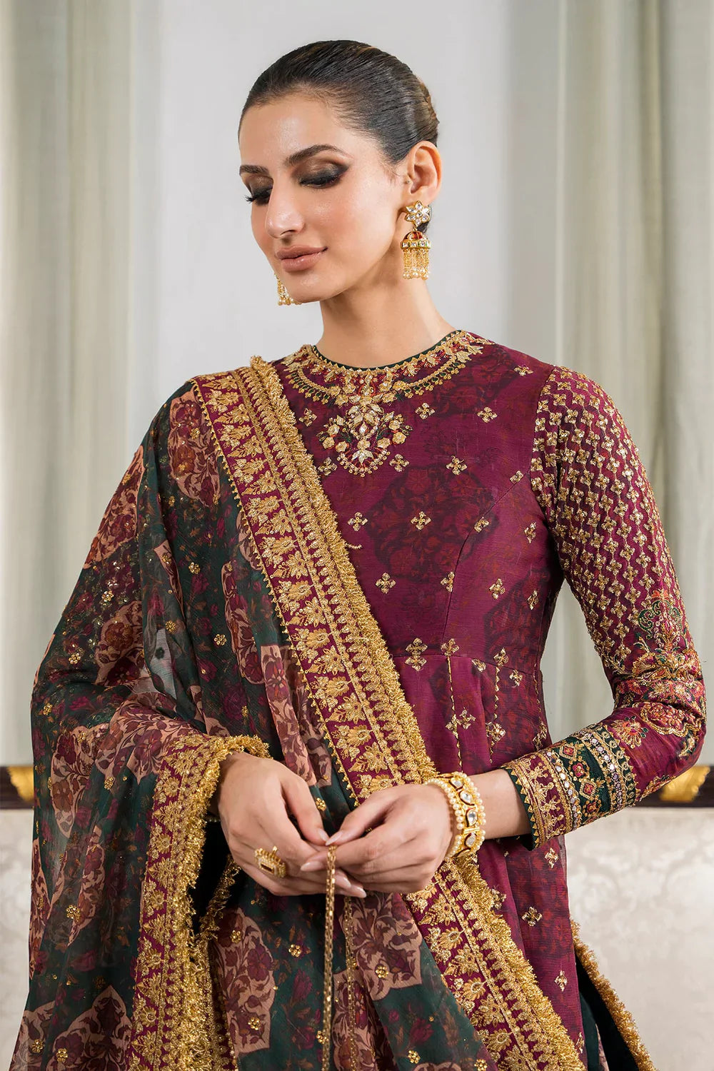 Baroque CH12-03 Maroon Frock,Lehnga Choli for Bridal Wear - Pakistani Designer Wear for Women in UK | Kifat