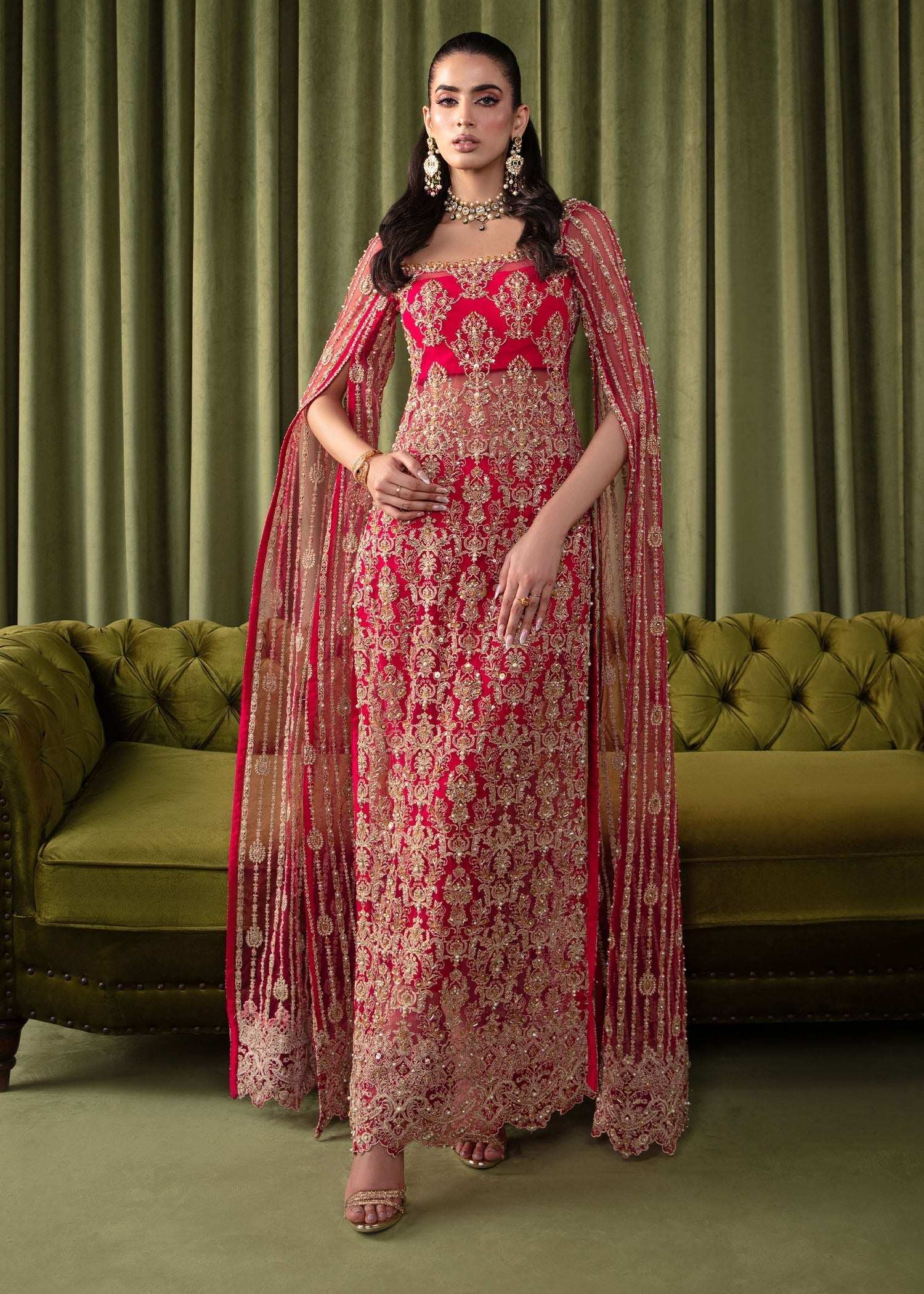 Kanwal Malik Shocking pink Long Shirt with Cigarette Pants for Luxury Wedding wear - Pakistani Designer Wear for Women in UK | Kifat