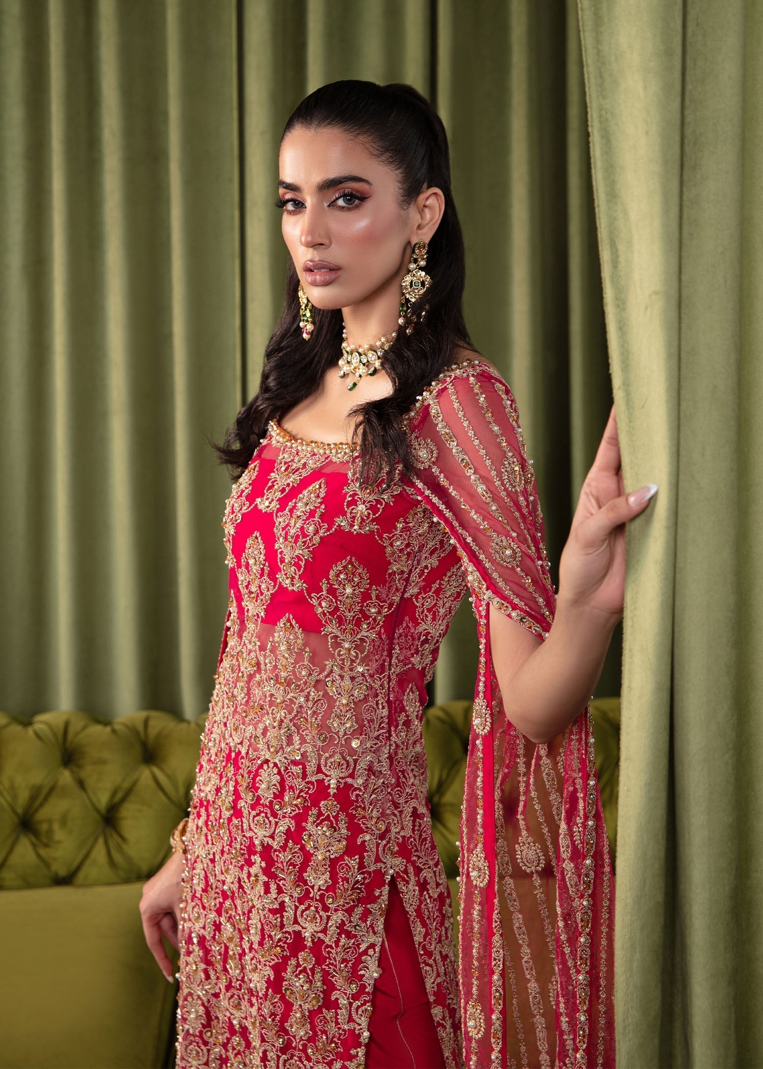 Kanwal Malik Shocking pink Long Shirt with Cigarette Pants for Luxury Wedding wear - Pakistani Designer Wear for Women in UK | Kifat
