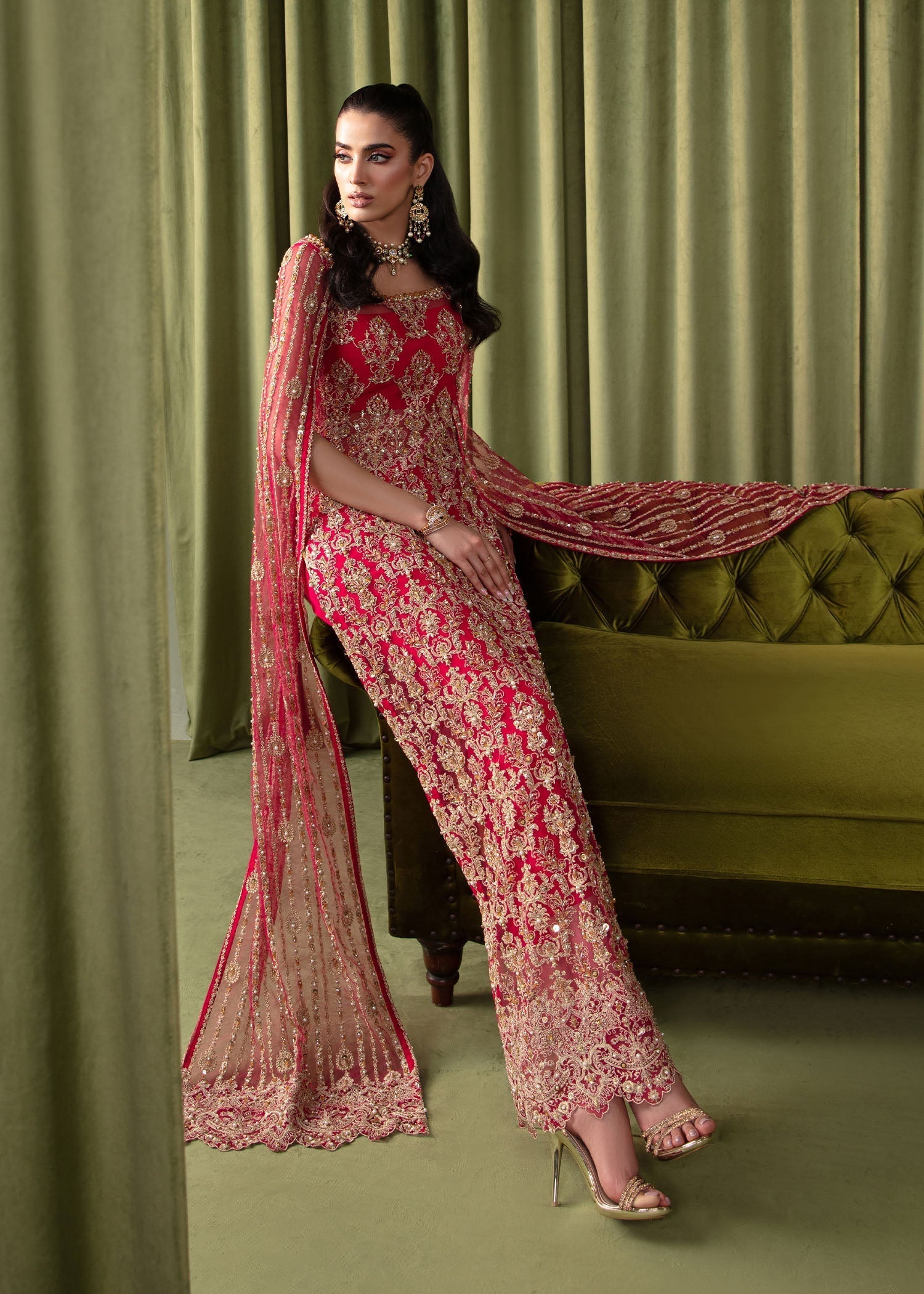 Kanwal Malik Shocking pink Long Shirt with Cigarette Pants for Luxury Wedding wear - Pakistani Designer Wear for Women in UK | Kifat