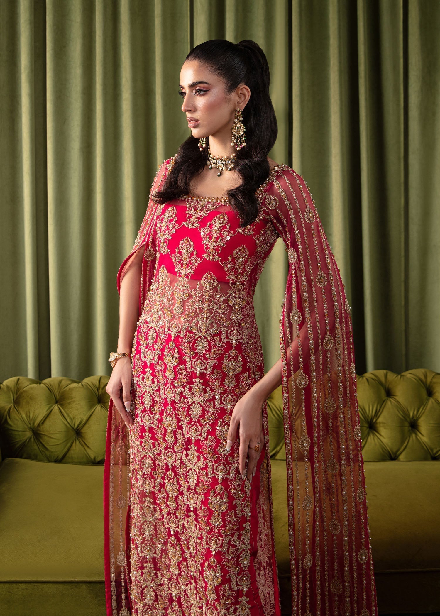 Kanwal Malik Shocking pink Long Shirt with Cigarette Pants for Luxury Wedding wear - Pakistani Designer Wear for Women in UK | Kifat