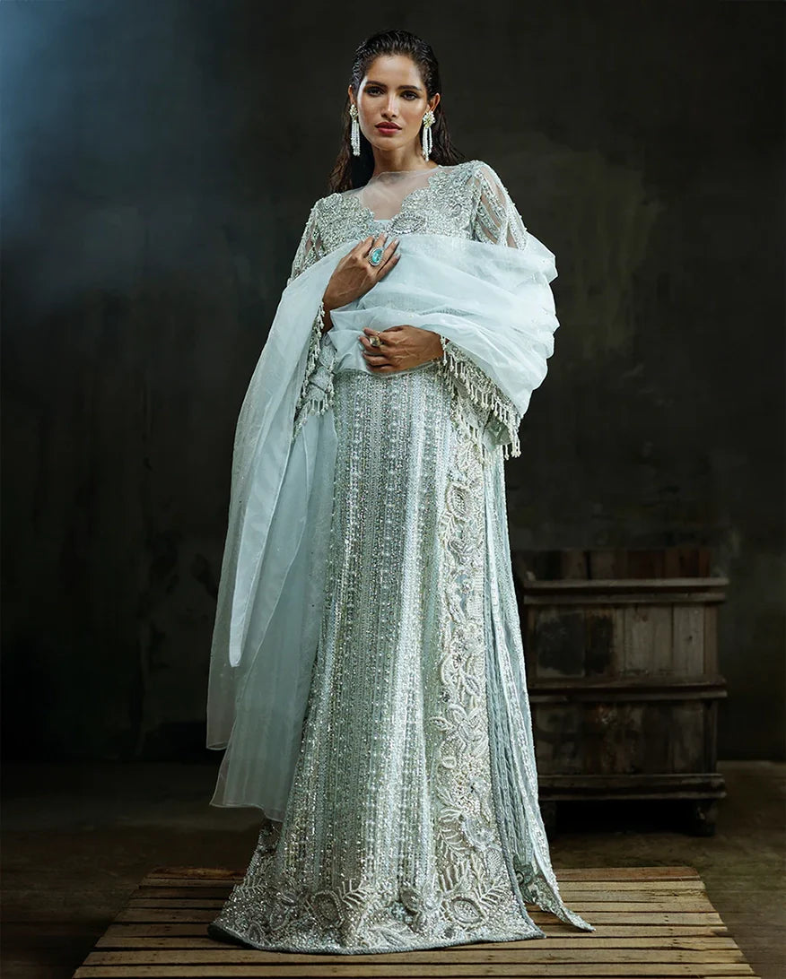 Women Wearing Cardamine Aqua Long Shirt for Wedding Events - Pakistani Designer Wear for Women in UK | Kifat