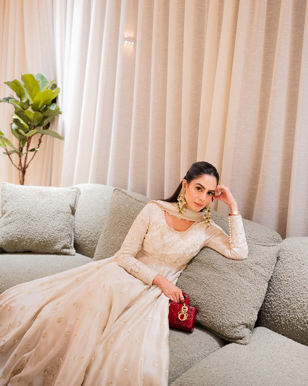 Model Wearing Faiza Saqlain Catia Off White Pishwas for wedding wear - Pakistani Designer Wear for Women in UK | Kifat