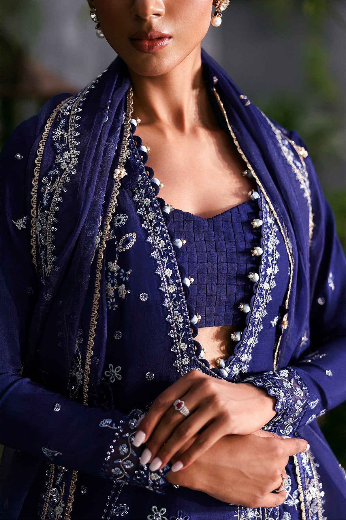 Women Wearing Maison Blue Shirt With Sharara  For Festive Events - Pakistani Designer Wear For Women In Uk | Kifat