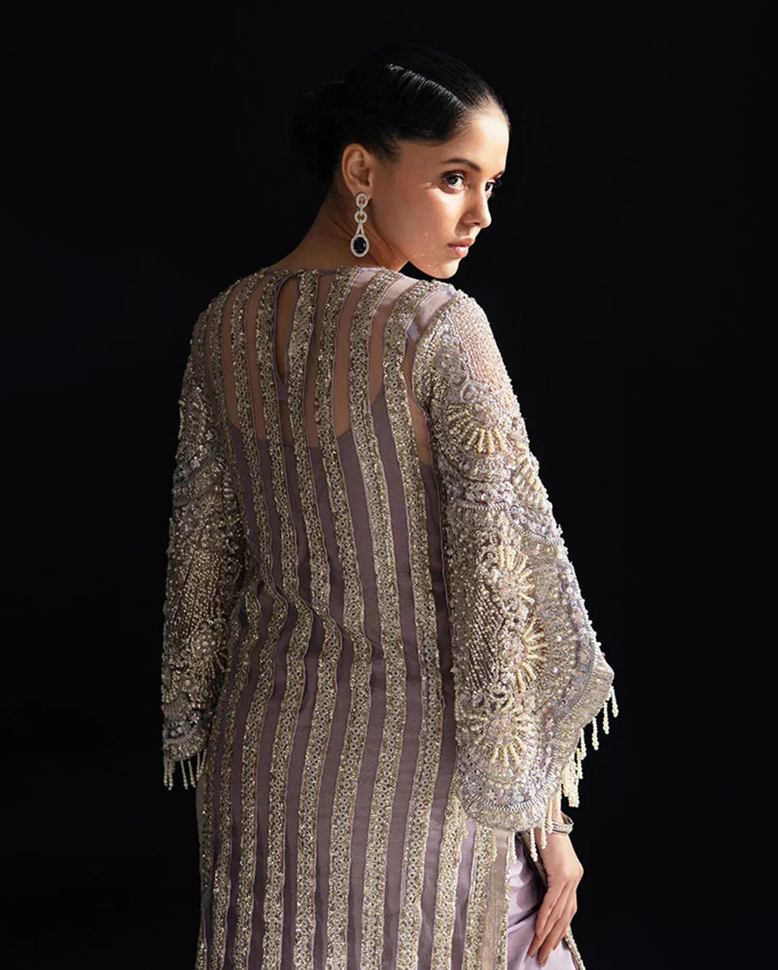 Women Wearing Nuru Lilac Long Shirt for Festive Events - Pakistani Designer Wear for Women in UK | Kifat