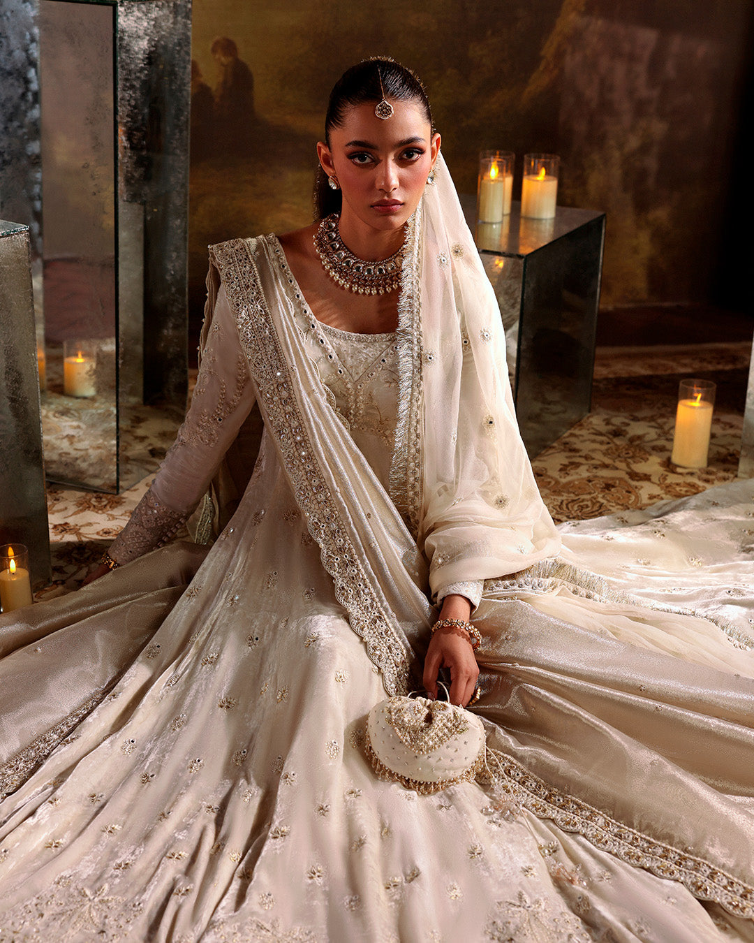 Model Wearing Faiza Saqlain Catia Off White Pishwas for wedding wear - Pakistani Designer Wear for Women in UK | Kifat
