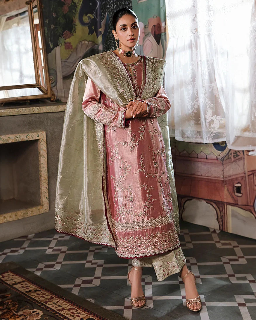 Women Wearing Lamia Pink Silver Long Shirt for Formal Events - Pakistani Designer Wear for Women in UK | Kifat