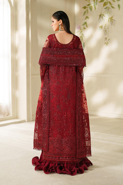 Baroque CH14-01 Maroon Sleek Long Shirt with Crushed Sharara,Front Open Gown with Sharara Pants for Wedding Wear - Pakistani Designer Wear for Women in UK | Kifat