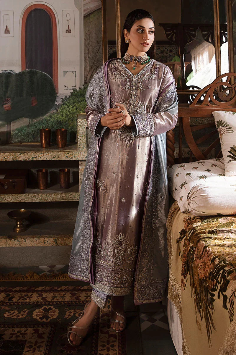 Women Wearing Mehza Purple Silver Long Shirt for Formal Events - Pakistani Designer Wear for Women in UK | Kifat