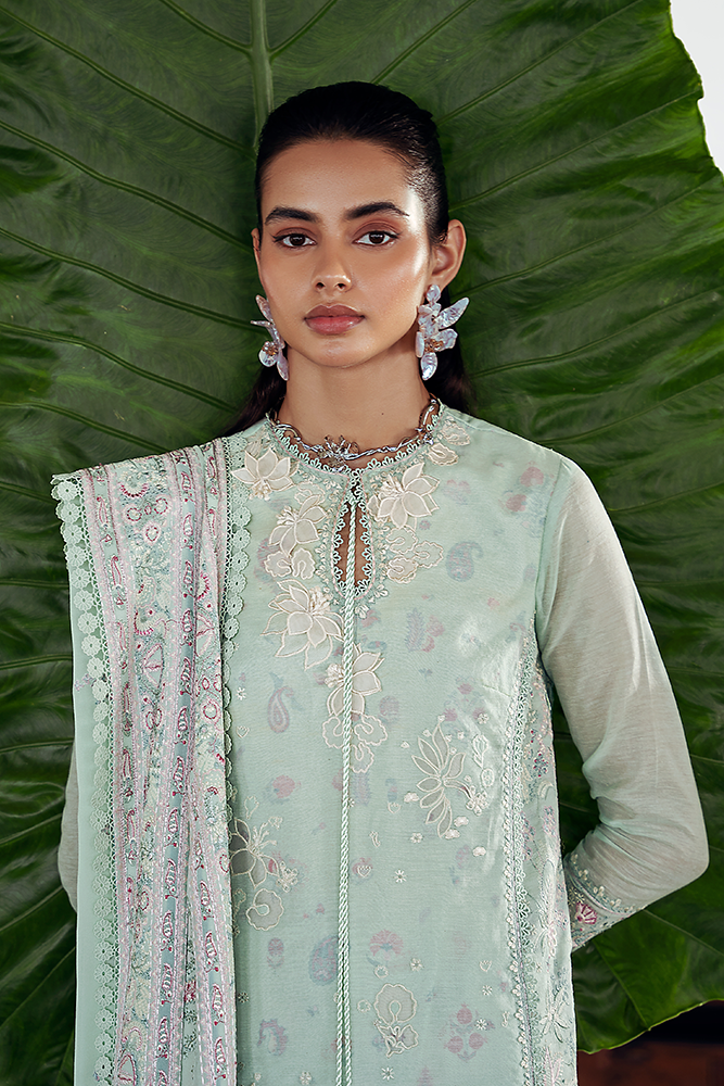 Model Wearing Suffuse by Sana Yasir NAIRE Mint Green A-line shirt with crushed pants for Casual Dress- Pakistani Designer wear for Women in UK | Kifat