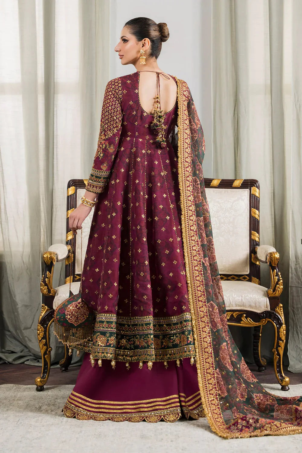Baroque CH12-03 Maroon Frock,Lehnga Choli for Bridal Wear - Pakistani Designer Wear for Women in UK | Kifat