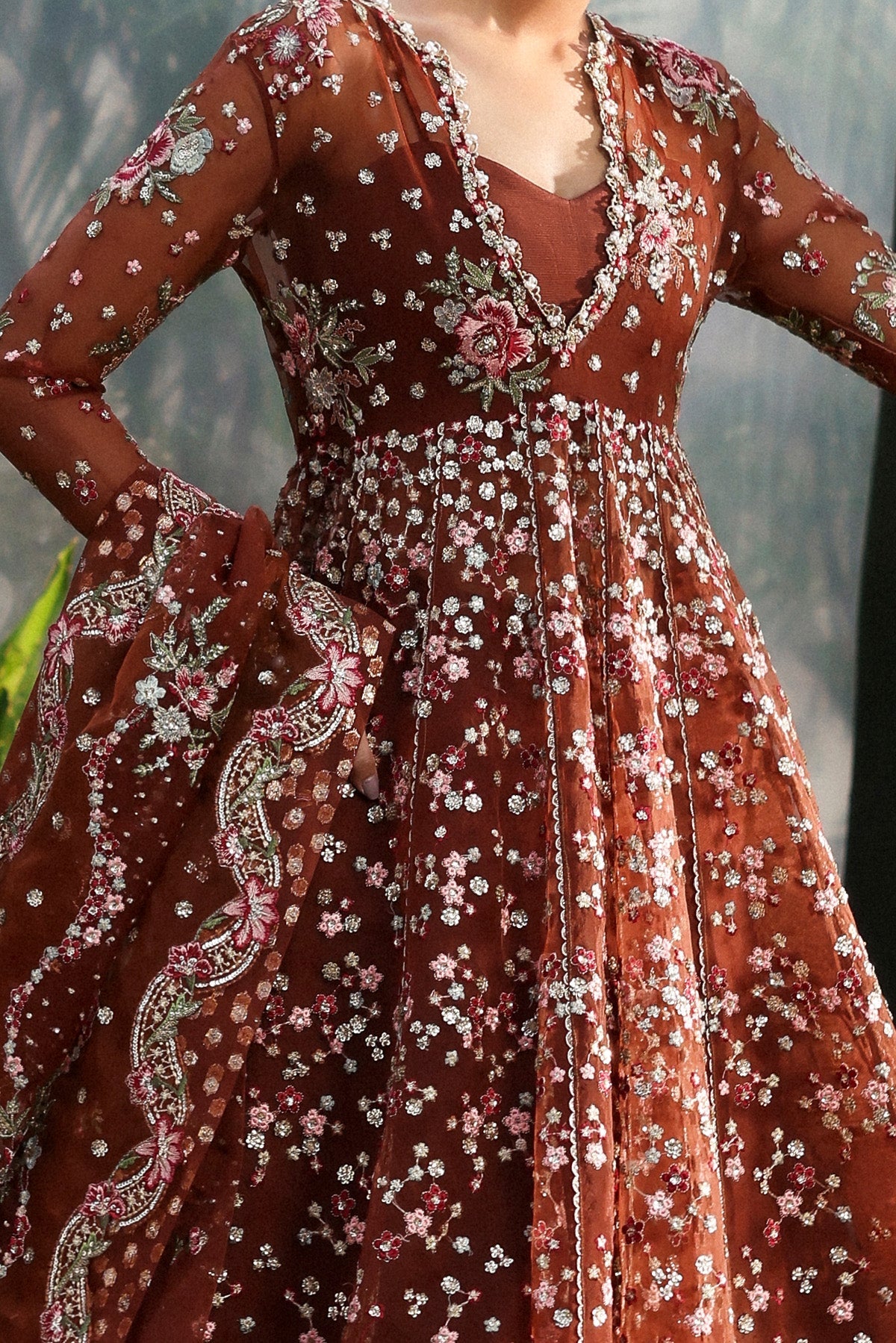Women Wearing Shale Rust Peshwas  For Festive Events - Pakistani Designer Wear For Women In Uk | Kifat
