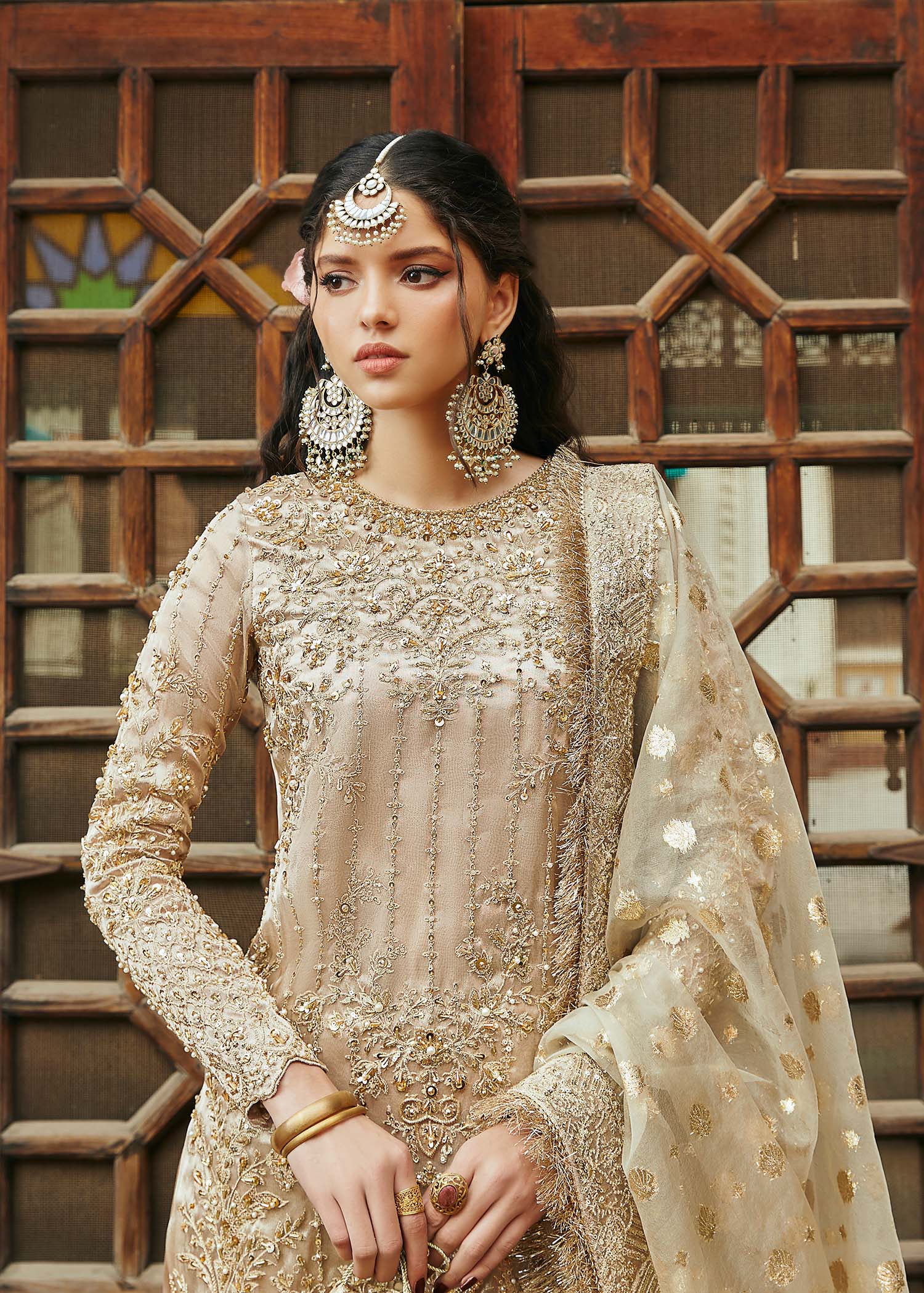 Kanwal Malik Gold Shirt with Gharara for Luxury Wedding wear - Pakistani Designer Wear for Women in UK | Kifat