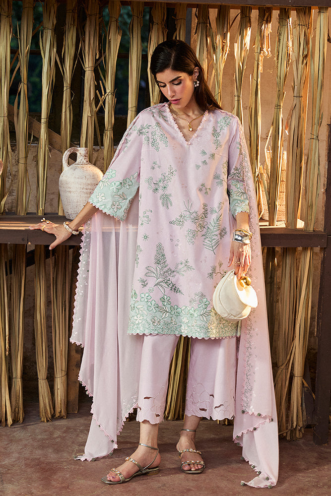 Model Wearing Suffuse by Sana Yasir SARIN Pastel Pink Short shirt with culottes for Casual Dress- Pakistani Designer wear for Women in UK | Kifat
