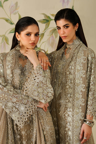Baroque CH14-08 Coffee A-Line Shirt with Sharara Pants,Sleek Shirt with Trouser for Formal Events - Pakistani Designer Wear for Women in UK | Kifat