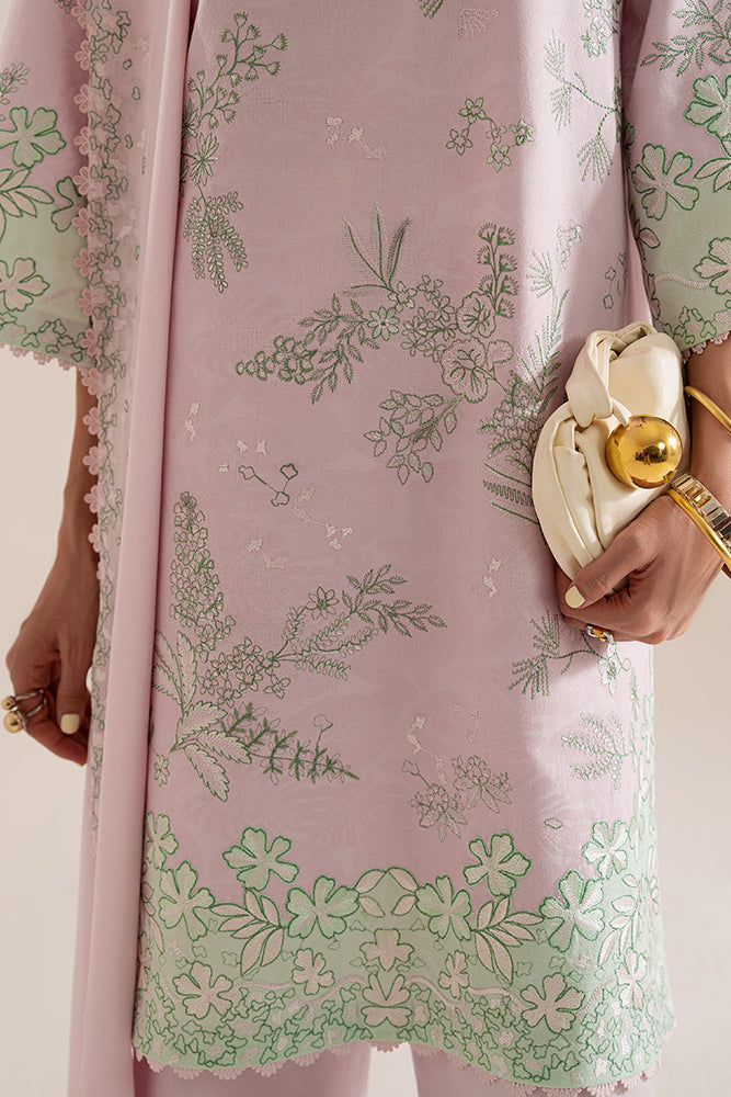 Model Wearing Suffuse by Sana Yasir SARIN Pastel Pink Short shirt with culottes for Casual Dress- Pakistani Designer wear for Women in UK | Kifat