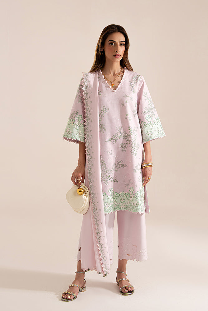 Model Wearing Suffuse by Sana Yasir SARIN Pastel Pink Short shirt with culottes for Casual Dress- Pakistani Designer wear for Women in UK | Kifat