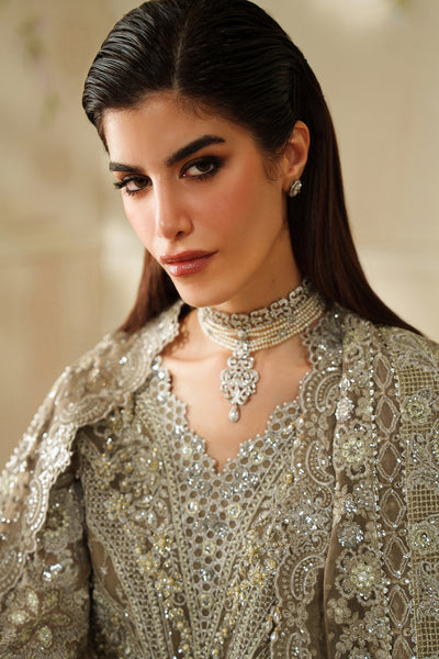 Baroque CH14-08 Coffee A-Line Shirt with Sharara Pants,Sleek Shirt with Trouser for Formal Events - Pakistani Designer Wear for Women in UK | Kifat