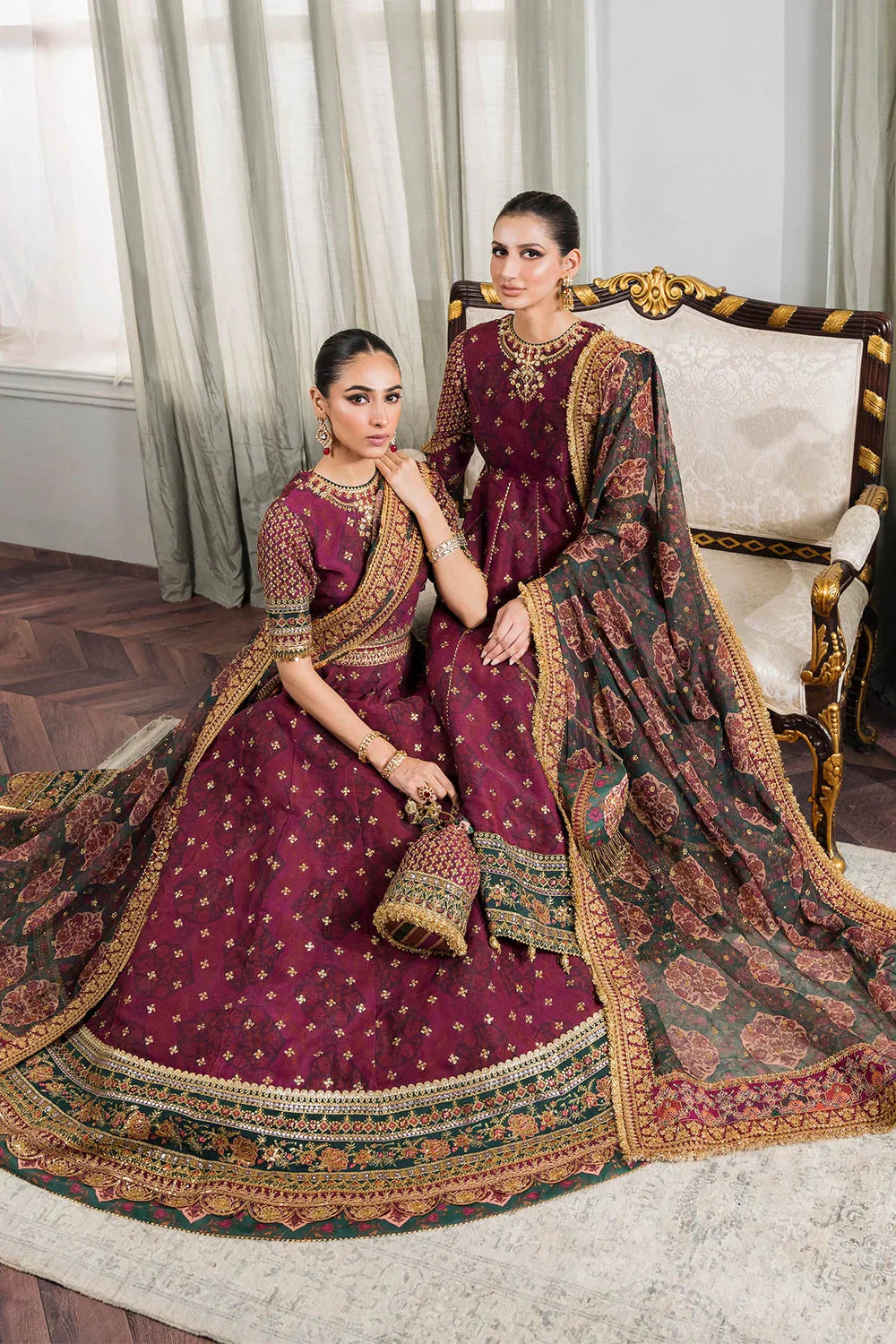 Baroque CH12-03 Maroon Frock,Lehnga Choli for Bridal Wear - Pakistani Designer Wear for Women in UK | Kifat