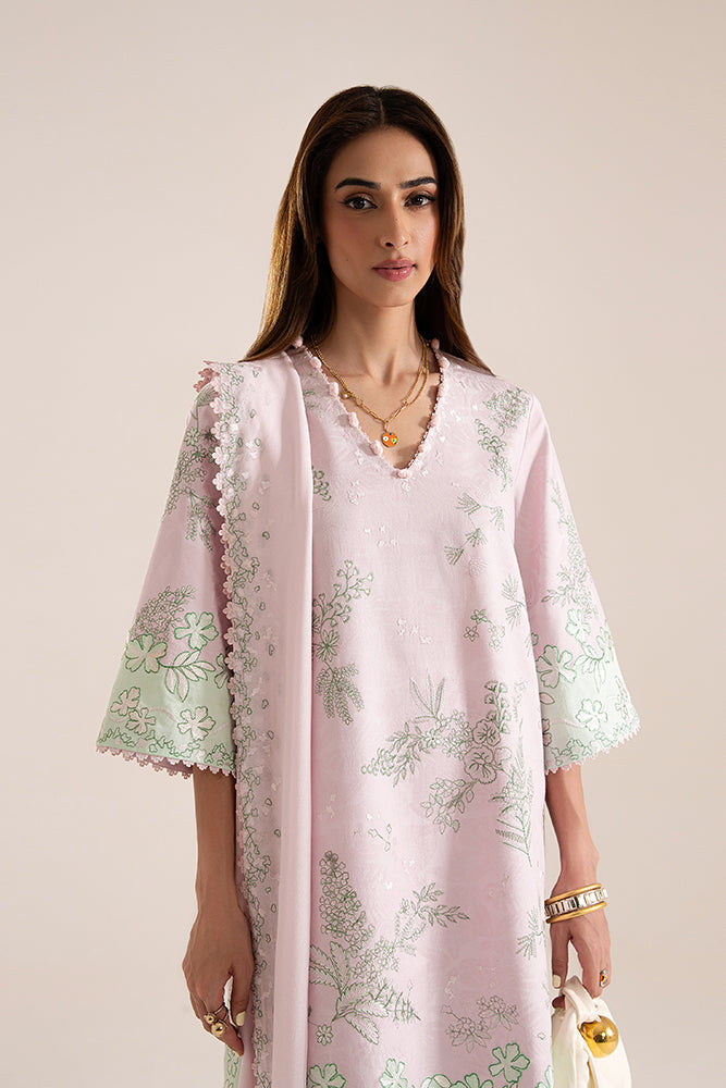 Model Wearing Suffuse by Sana Yasir SARIN Pastel Pink Short shirt with culottes for Casual Dress- Pakistani Designer wear for Women in UK | Kifat