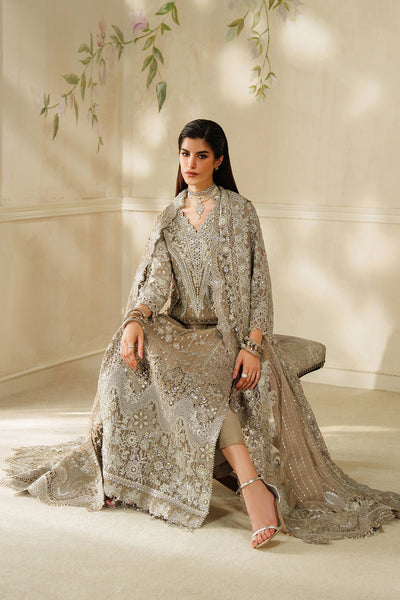 Baroque CH14-08 Coffee A-Line Shirt with Sharara Pants,Sleek Shirt with Trouser for Formal Events - Pakistani Designer Wear for Women in UK | Kifat