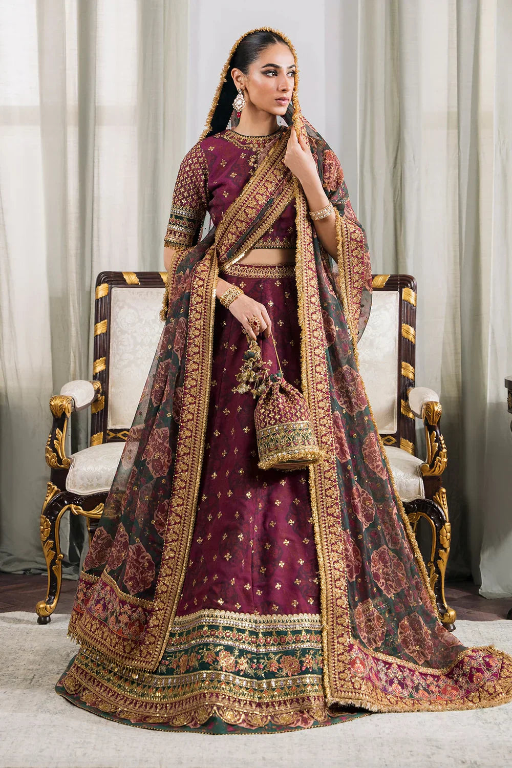 Baroque CH12-03 Maroon Frock,Lehnga Choli for Bridal Wear - Pakistani Designer Wear for Women in UK | Kifat